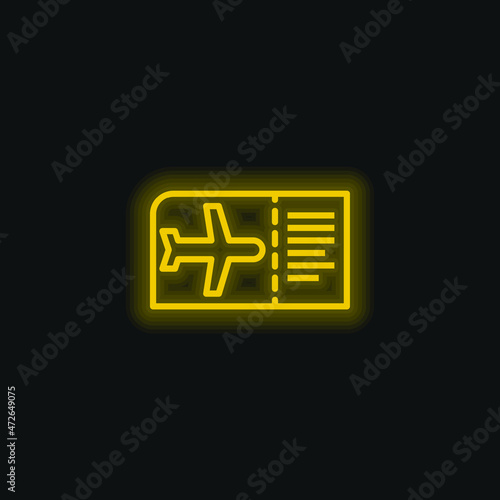 Boarding Pass yellow glowing neon icon