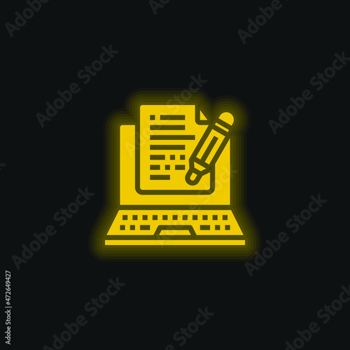 Blog yellow glowing neon icon