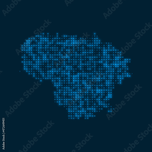 Lithuania dotted glowing map. Shape of the country with blue bright bulbs. Vector illustration.