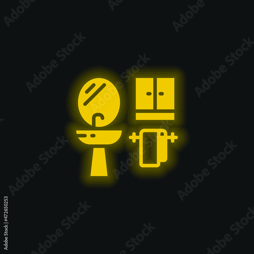 Bathroom yellow glowing neon icon