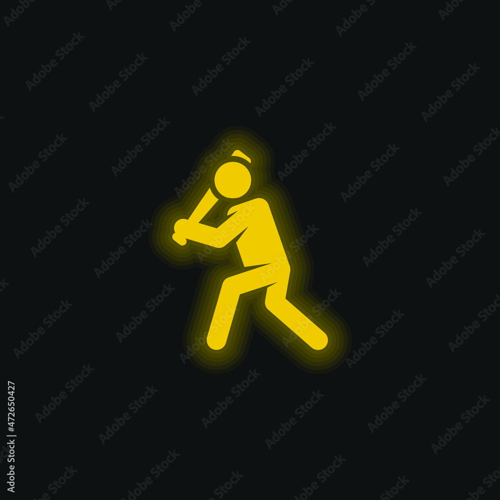 Baseball Player yellow glowing neon icon
