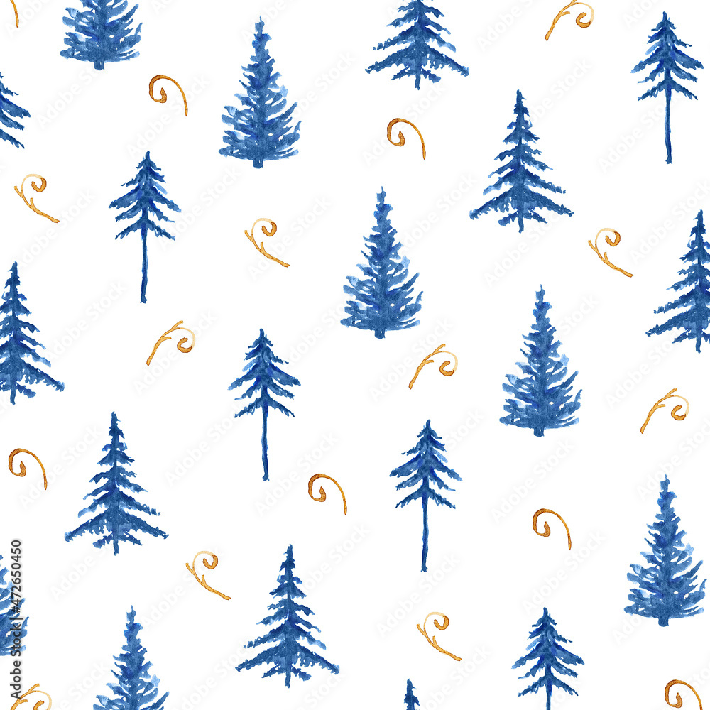 Obraz premium Winter cards with forest by watercolor