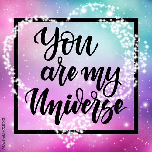 Hand written lettering I love you on spase background for posters, banners, flyers, stickers, cards for Valentine s Day and more. illustration.