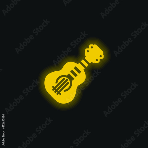 Bass Guitar yellow glowing neon icon