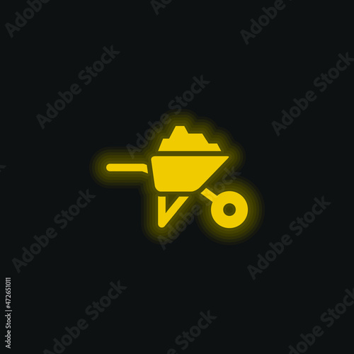 Barrow With Construction Materials yellow glowing neon icon