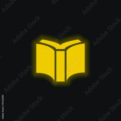 Book Of Black Cover Opened Back View yellow glowing neon icon