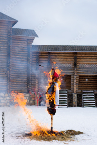 russia voronezh. maslenitsa holiday to burn an effigy spring folk festival photo
