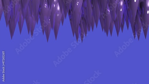 Abstract modern futuristic 3d render illustration. Purple layout with holographic cones. Geometric shapes flying chaotic background. 