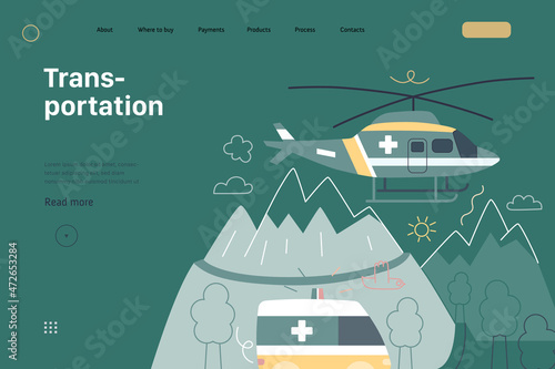 Medical transportation - medical insurance web template. Modern flat vector