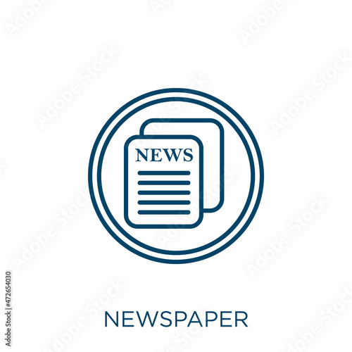 newspaper icon. Thin linear newspaper outline icon isolated on white background. Line vector newspaper sign, symbol for web and mobile.