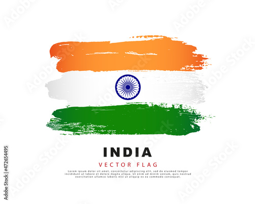 India flag. Hand drawn orange, white and green brush strokes. Vector illustration isolated on white background.