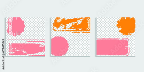 Social media square covers with grunge design  . Contemporary style . Post frame stories templates. Layout for promotion .Media banner .Vector