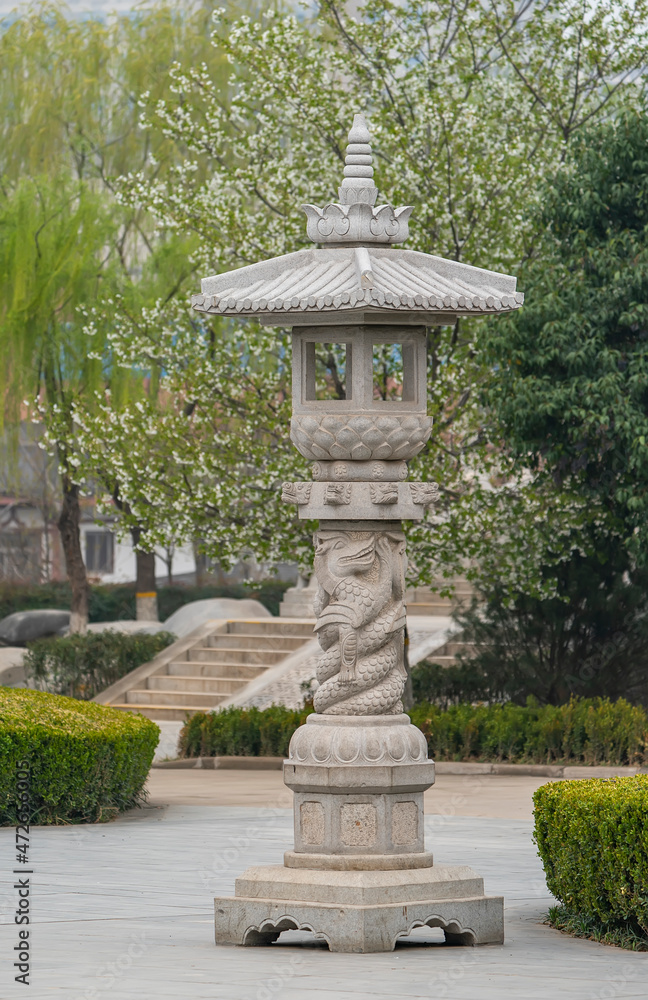 Lantern and Pavilion in Temple in qing long temple,xi an,china.