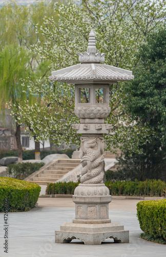 Lantern and Pavilion in Temple in qing long temple,xi an,china.