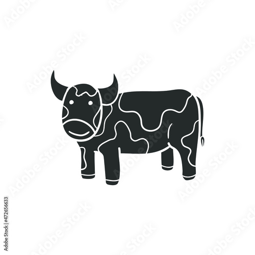 Cow Icon Silhouette Illustration. Animal Farm Vector Graphic Pictogram Symbol Clip Art. Doodle Sketch Black Sign.