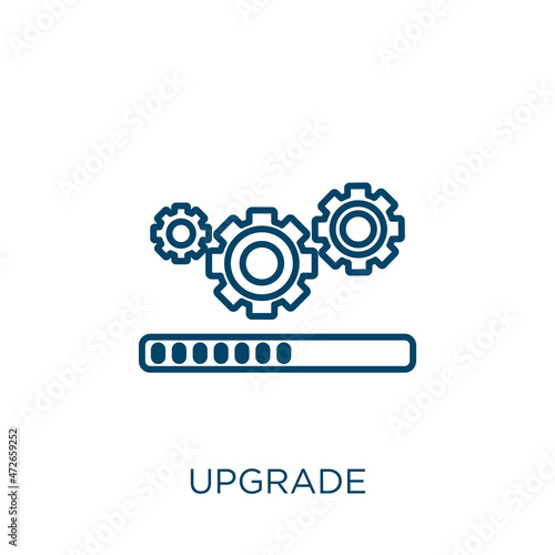 upgrade icon. Thin linear upgrade outline icon isolated on white background. Line vector upgrade sign, symbol for web and mobile.