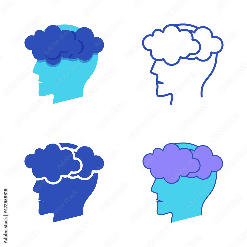Dysthymic disorder icon set in flat and line style Dysthymic disorder icon set in flat and line style