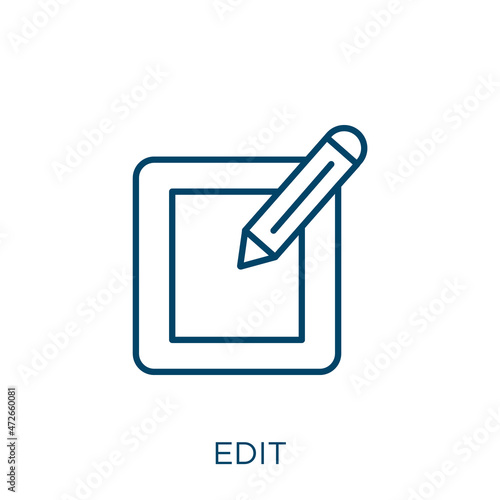 edit icon. Thin linear edit outline icon isolated on white background. Line vector edit sign, symbol for web and mobile.