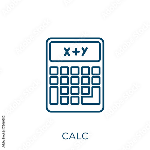 calc icon. Thin linear calc outline icon isolated on white background. Line vector calc sign, symbol for web and mobile.