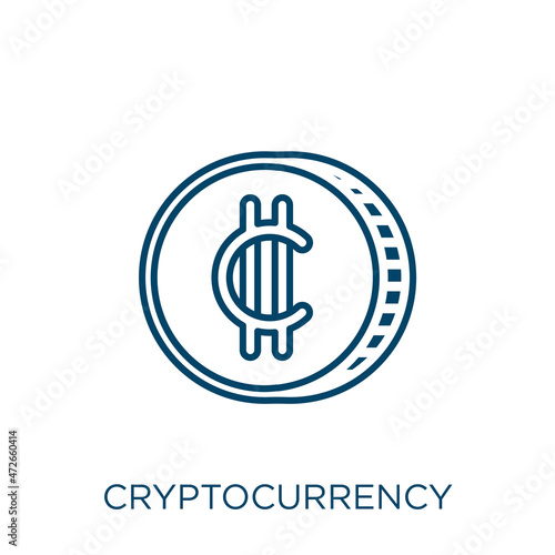 cryptocurrency icon. Thin linear cryptocurrency outline icon isolated on white background. Line vector cryptocurrency sign, symbol for web and mobile.