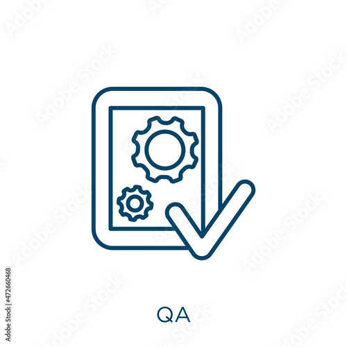 qa icon. Thin linear qa outline icon isolated on white background. Line vector qa sign, symbol for web and mobile.