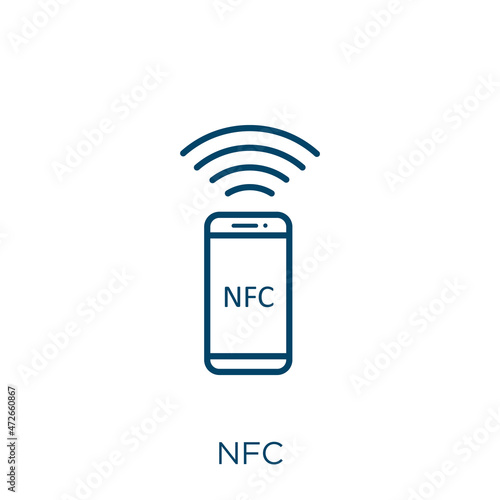 nfc icon. Thin linear nfc outline icon isolated on white background. Line vector nfc sign, symbol for web and mobile.