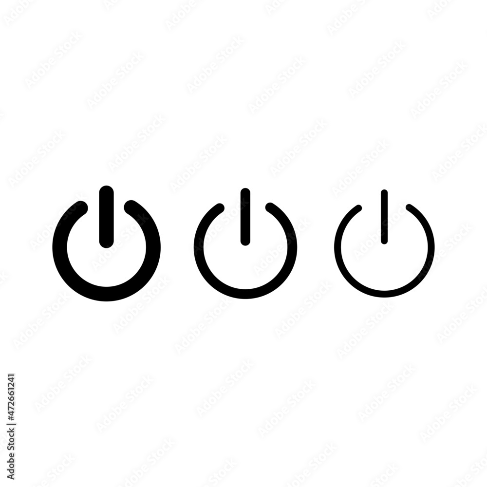On-off outline icon. Set of start power buttons. Black shut down sign ...