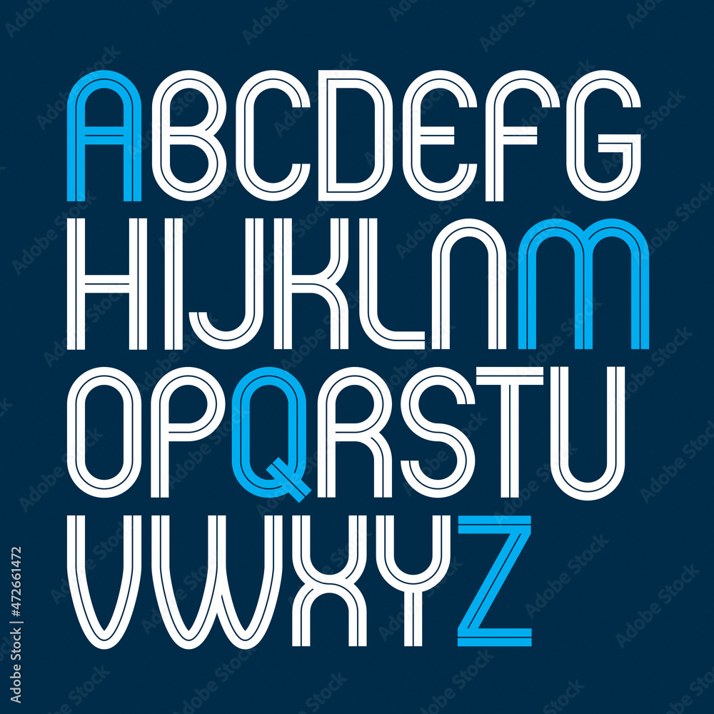Vector upper case rounded alphabet letters made with white lines, best for use in logotype design in telecommunication theme Vector upper case rounded alphabet letters made with white lines, best for use in logotype design in telecommunication theme