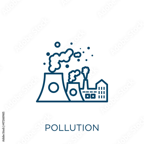 pollution icon. Thin linear pollution outline icon isolated on white background. Line vector pollution sign, symbol for web and mobile.