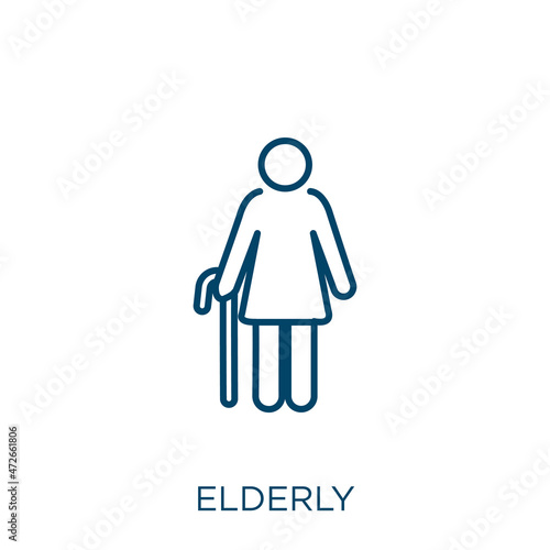 elderly icon. Thin linear elderly outline icon isolated on white background. Line vector elderly sign, symbol for web and mobile.