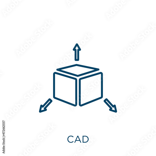 cad icon. Thin linear cad outline icon isolated on white background. Line vector cad sign, symbol for web and mobile.