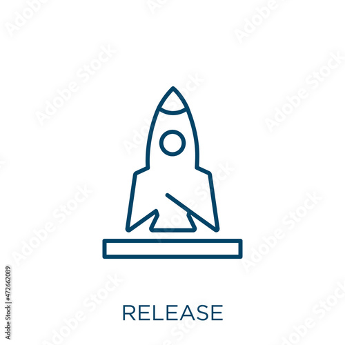 release icon. Thin linear release outline icon isolated on white background. Line vector release sign, symbol for web and mobile.