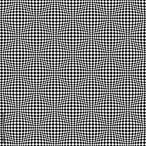 3D Fototapete Schwarz-Weiß - Fototapete Checkered seamless pattern with optical illusion of spherical volume, black and white geometric abstract background, chess board 3D effect op art.
