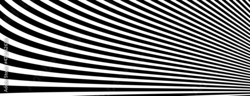 Photo Op art distorted perspective black and white lines in 3D motion abstract vector background, optical illusion insane linear pattern, artistic psychedelic illustration