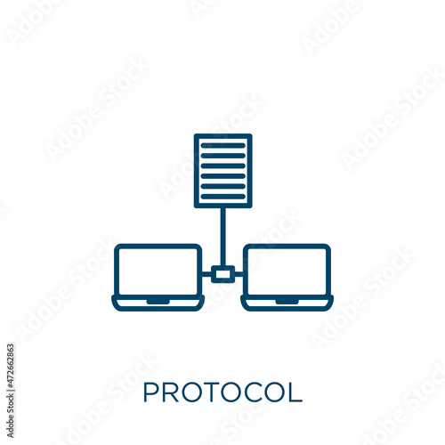 protocol icon. Thin linear protocol outline icon isolated on white background. Line vector protocol sign, symbol for web and mobile.