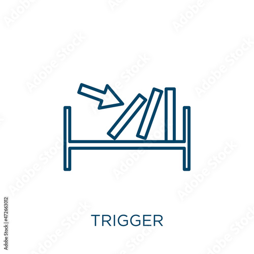 trigger icon. Thin linear trigger outline icon isolated on white background. Line vector trigger sign, symbol for web and mobile.