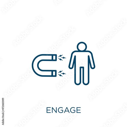 engage icon. Thin linear engage outline icon isolated on white background. Line vector engage sign, symbol for web and mobile.