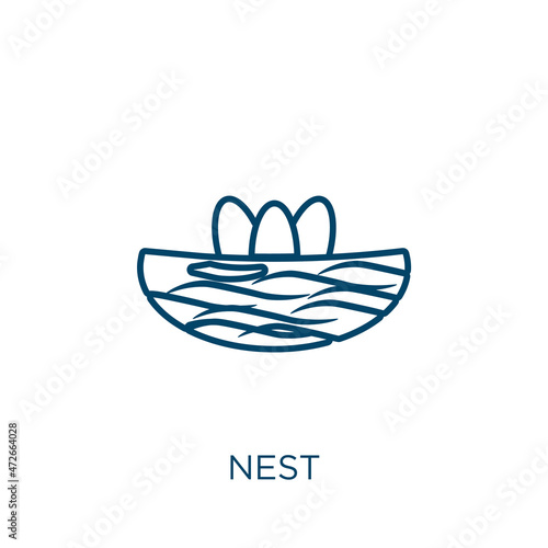 nest icon. Thin linear nest outline icon isolated on white background. Line vector nest sign, symbol for web and mobile.