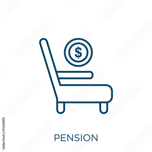 pension icon. Thin linear pension outline icon isolated on white background. Line vector pension sign, symbol for web and mobile.