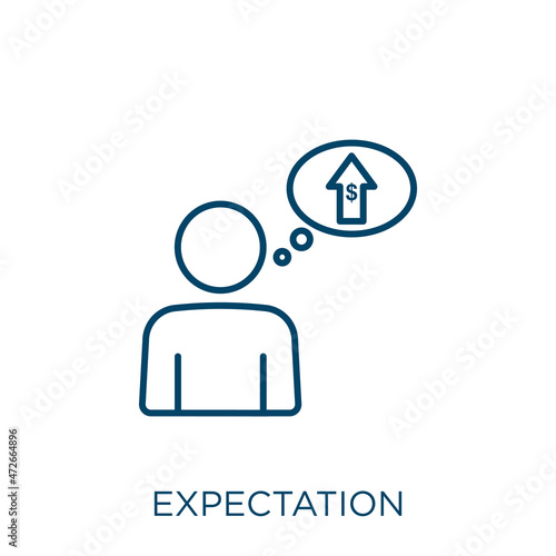 expectation icon. Thin linear expectation outline icon isolated on white background. Line vector expectation sign, symbol for web and mobile.