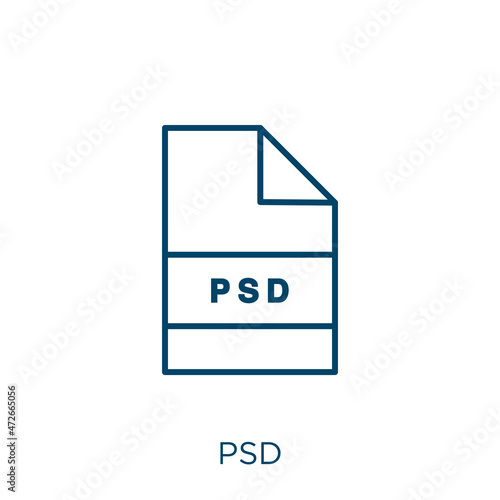 psd icon. Thin linear psd outline icon isolated on white background. Line vector psd sign, symbol for web and mobile.