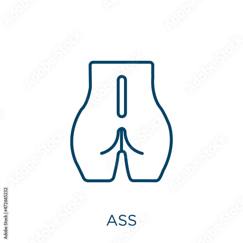 ass icon. Thin linear ass outline icon isolated on white background. Line vector ass sign, symbol for web and mobile.
