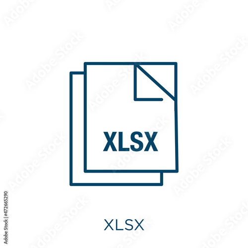 xlsx icon. Thin linear xlsx outline icon isolated on white background. Line vector xlsx sign, symbol for web and mobile.