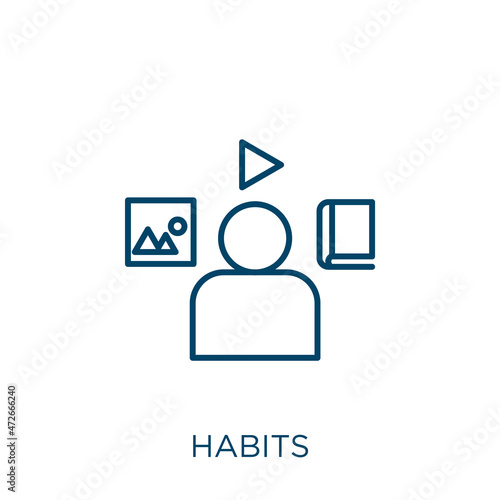 habits icon. Thin linear habits outline icon isolated on white background. Line vector habits sign, symbol for web and mobile.