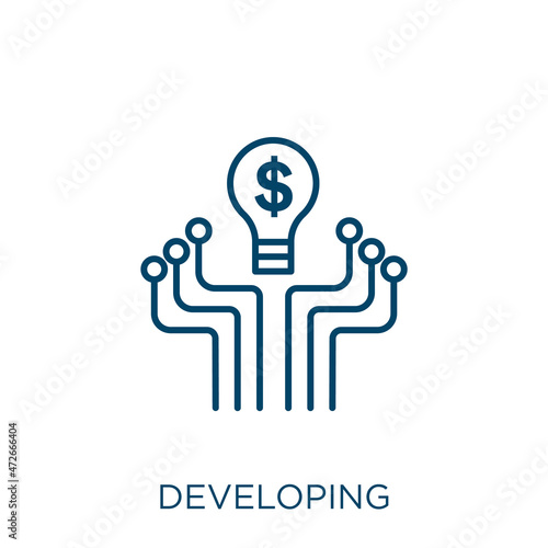 developing icon. Thin linear developing outline icon isolated on white background. Line vector developing sign, symbol for web and mobile.