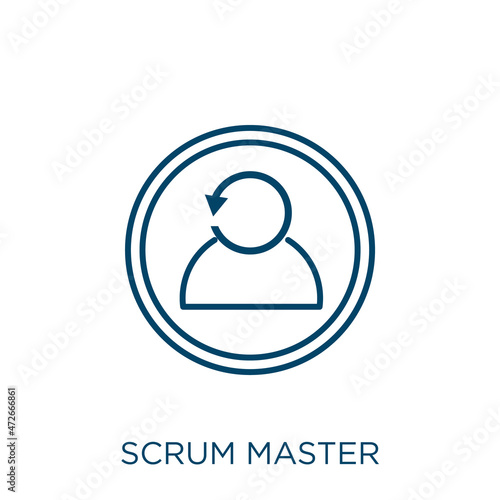 scrum master icon. Thin linear scrum master outline icon isolated on white background. Line vector scrum master sign, symbol for web and mobile.