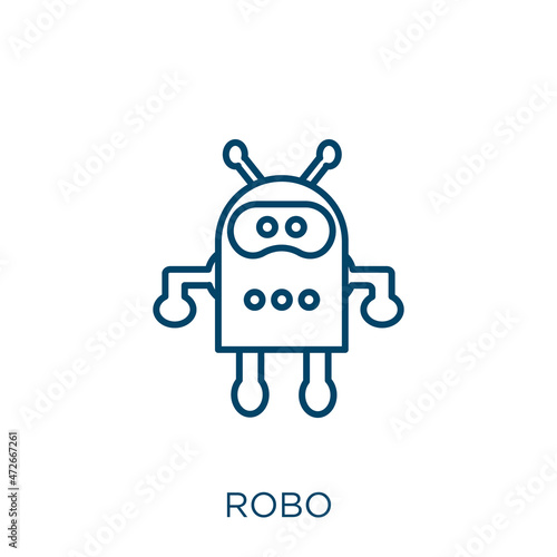robo icon. Thin linear robo outline icon isolated on white background. Line vector robo sign, symbol for web and mobile. photo