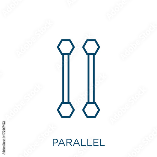 parallel icon. Thin linear parallel outline icon isolated on white background. Line vector parallel sign, symbol for web and mobile.