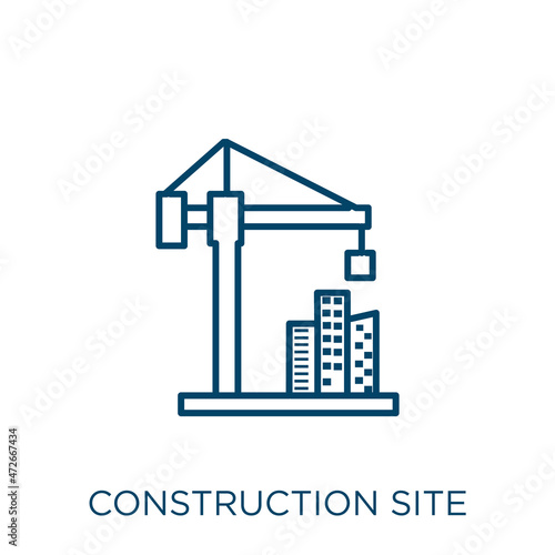construction site icon. Thin linear construction site outline icon isolated on white background. Line vector construction site sign, symbol for web and mobile.