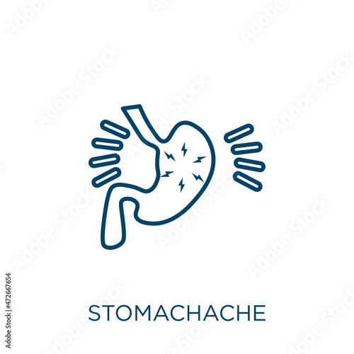 stomachache icon. Thin linear stomachache outline icon isolated on white background. Line vector stomachache sign, symbol for web and mobile.
